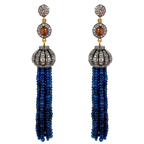 Sapphire Diamond Gold Tassel Earrings