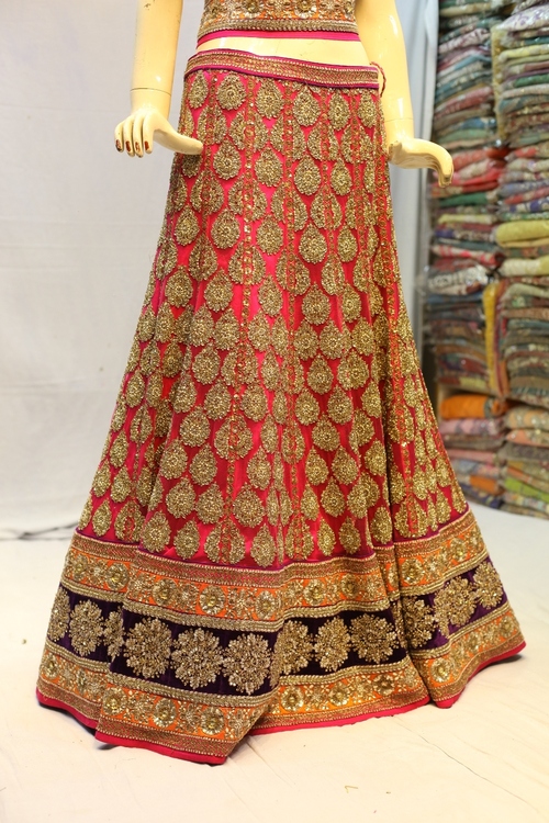 Lehenga - Velvet & Net, Floor-Length, Red | Floral Thread Embroidery, Elegant Design, Comfortable Fit