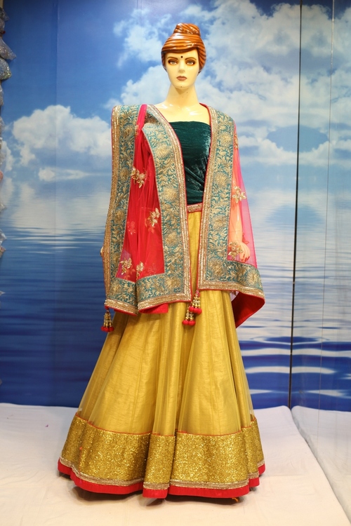 Lehenga - Silk, 54 Inches, Mustard Yellow | Hand-Stitched Embroidery, Elegant Design, Comfortable Fit, Perfect Drape