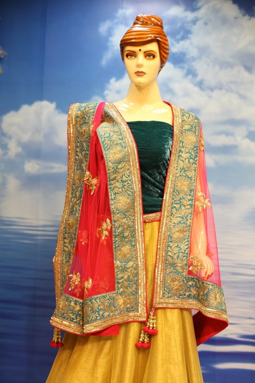 Lehenga - Silk Blend, 54 Inches, Gold | Handcrafted Embroidery, Elegant Design, Comfortable Fit, Perfect Drape