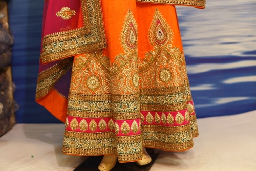 Lehenga - Silk Blend, 45 Inches, Orange | Hand-Stitched Embroidery, Elegant Design, Adjustable Waist, Comfortable Wear