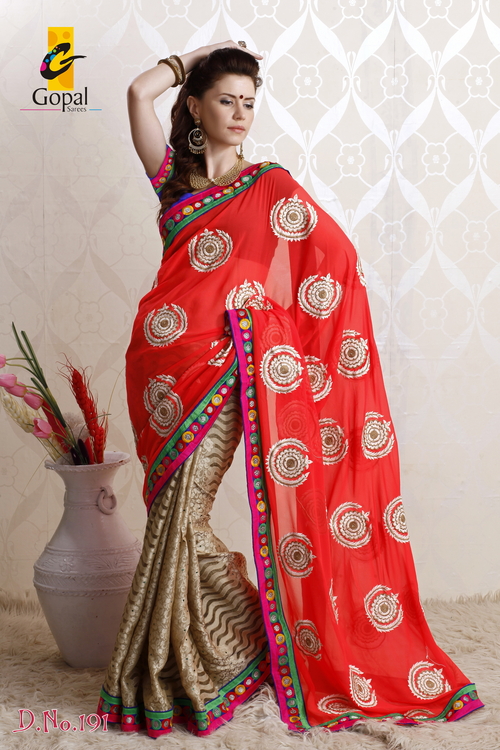 Cotton Jequard Saree - 6.30 Mtrs, Large Un-Stitched Dupion Silk Blouse, Embroidered Stone Work, Party Wear