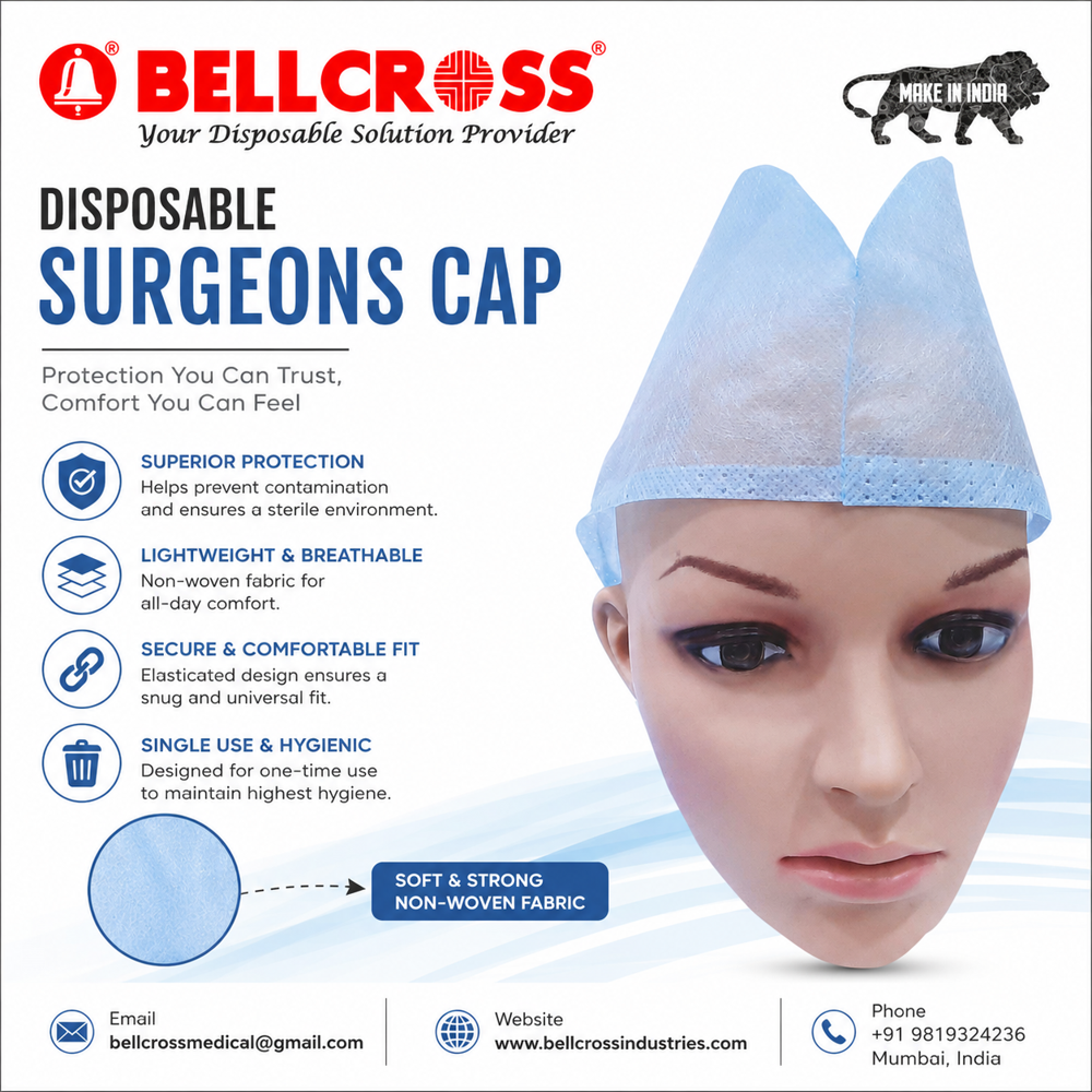 Surgical Cap - 100% Cotton Material, Disposable Design , Blue Color for Versatile Use in Medical and Food Industries