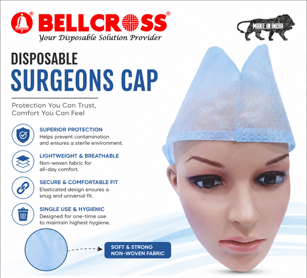 Surgical Cap - 100% Cotton Material, Disposable Design , Blue Color for Versatile Use in Medical and Food Industries