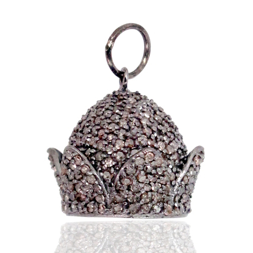 Pave Diamond Silver Pendant - 925 Sterling Silver, 25x21 mm, 3.275 CTS Diamond, Elegant Design