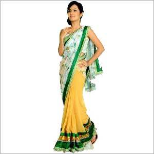 White and Yellow Embroidered Saree