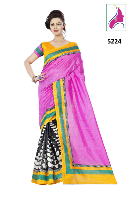 Riti Riwaz-5224 Pink+Black Magnificent Brocade Silk Saree