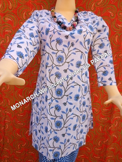 Blue Mughal Flower Print Kurti