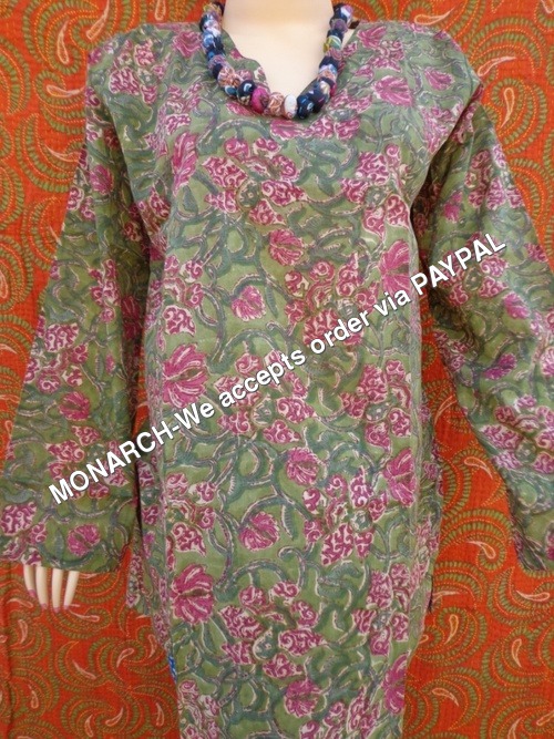 Pink Flowery Green Kurti