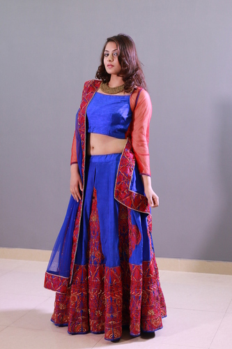 Bridal Wear - Raw Silk, Blue, Custom Size | Handcrafted Embroidery, Elegant Design, Perfect Fit, Comfortable, Durable