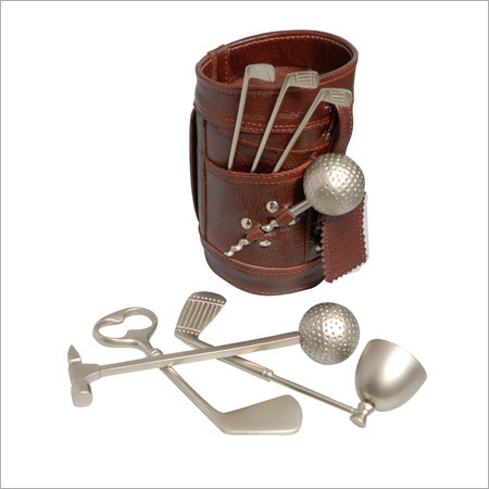 Leather Golf Bar Set In Delux Box
