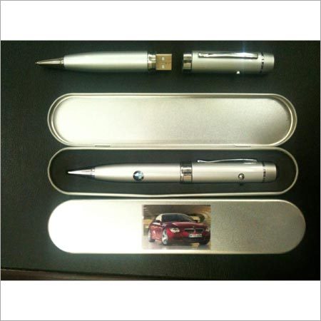 Pen Drive Cum Pen Cum Pointer in Metal Box.