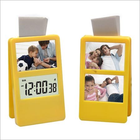 Family Photo Frame With Paper Clip & LCD Clock