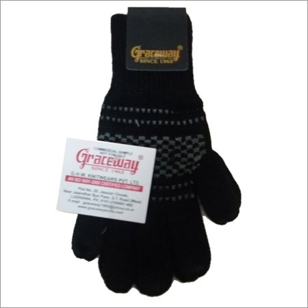 Gents Gloves - Wool, Machine Made | Black, Embroidered Pattern, Ideal for Daily Use in Winter