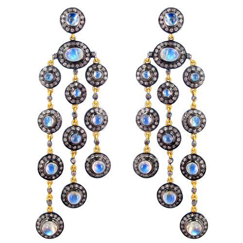 Moonstone Diamond Gold Earrings