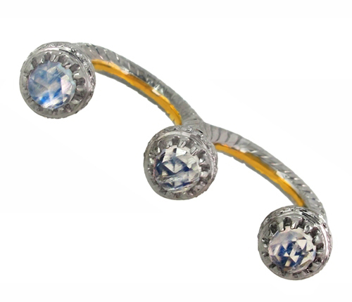 Moonstone Diamond Gold Double Finger Ring