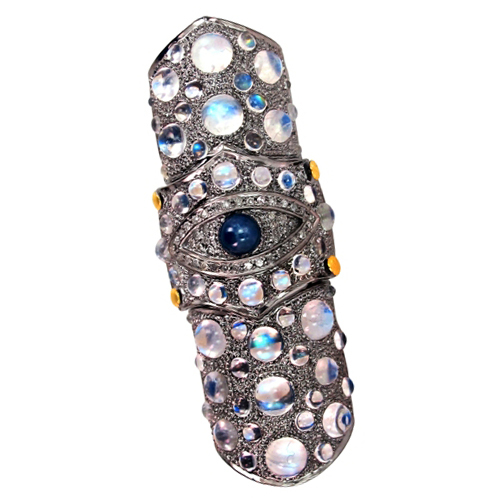 Moonstone Sapphire Diamond Gold Ring