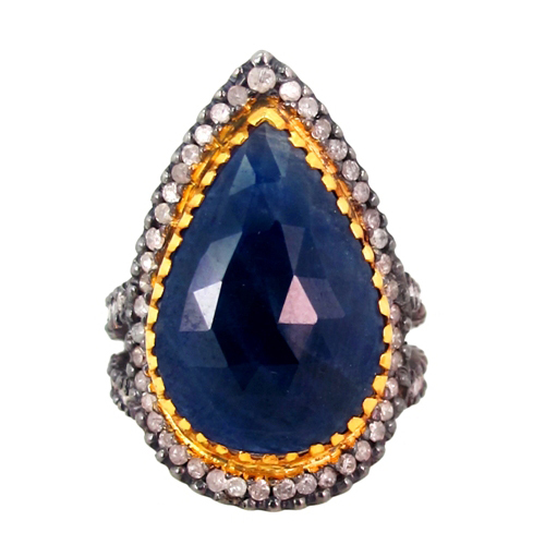 Blue Sapphire Diamond Gold Ring