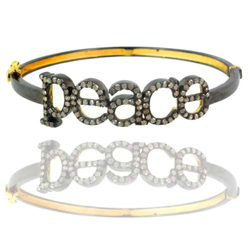Diamond Gold Peace Bangle - 14k Gold, 70x57 mm, Diamond 1.175 cts | Elegant Design, Luxury Feel, Giftable