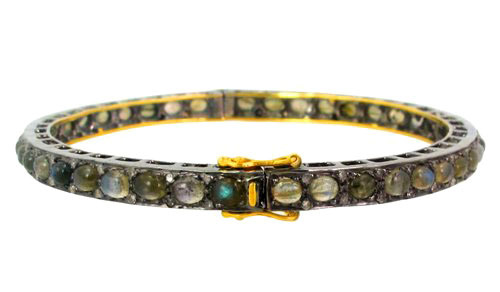 Labradorite Diamond Gold Bangle