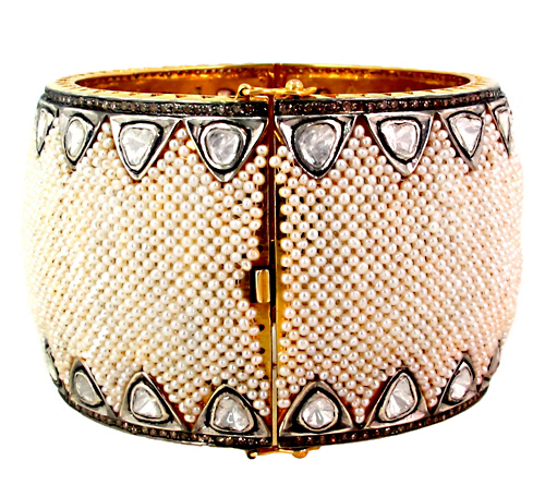 Pearl Diamond Gold Bangle