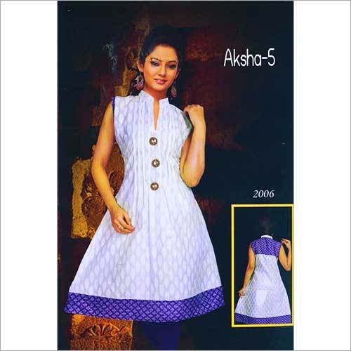 designer anarkali kurtis - Cotton, Size 42 XL, White | Self Printed, Stand Neck, Sleeveless, Knee-Length