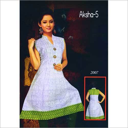 Neck Designs Of Kurtis - Cotton, Size 42 XL, White | Stylish Self Printed, Stand Neck, Knee Length, Short Sleeves