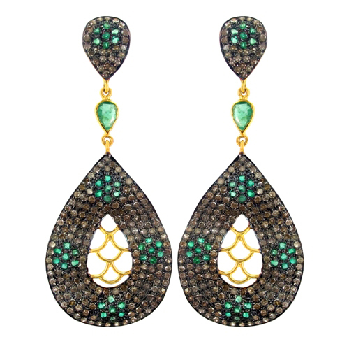 Gold Diamond Emerald Earrings