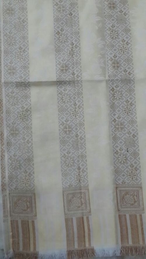 White Golden Shawl - Silk Blend 70x180 cm, Off-White | Soft Fabric, Elegant Floral Jacquard, Warmth, Durable