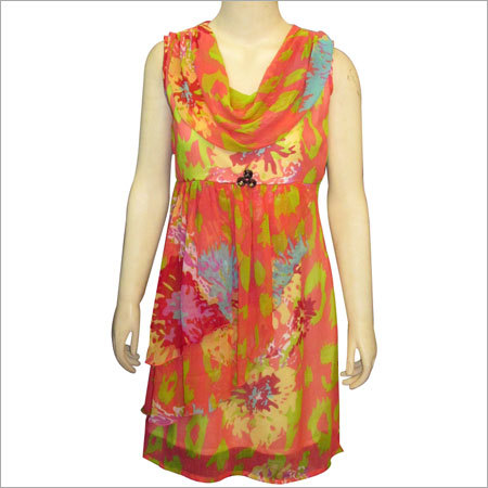Tunics - Silk, Knee Length, Multiple Sizes, Orange | Button Closure, V-Neck, Sleeveless, Floral Print, Soft Fabric, Comfortable Fit, Versatile Style