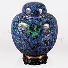 China Blue and Green Cloisonn Cremation Urn