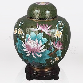 China Pink and Green Cloisonn Cremation Urn