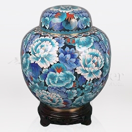 China Red and Blue Cloisonn Cremation Urn