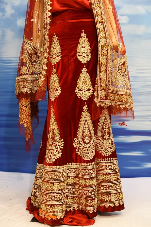 Lehenga - Velvet Fabric, Floor-Length, Red | Gold Thread Embroidery, Elegant A-Line Design, Comfortable Fit