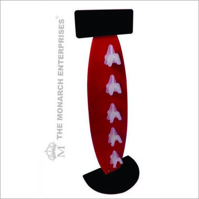 Acrylic Display Stand For Eye Wear - 17"x6"x4" Red Acrylic, Black Velvet Base, 5 Frames Capacity, Elegant Design