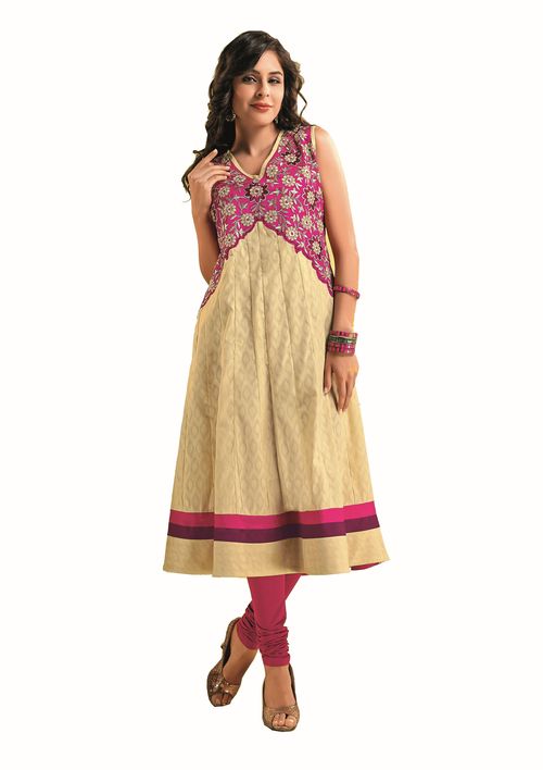 ISHIN Cotton Jacquard Beige kurti