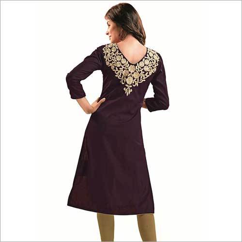 ISHIN Cotton Wine Kurti - Cotton, M-L-XL, Wine Color | Elegant Style, Boat Neck, Three-Quarter Sleeves