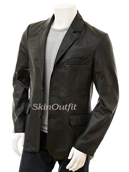 Mens Slim fit Leather Blazer