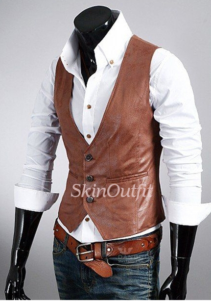 Mens Brown Leather Waistcoat