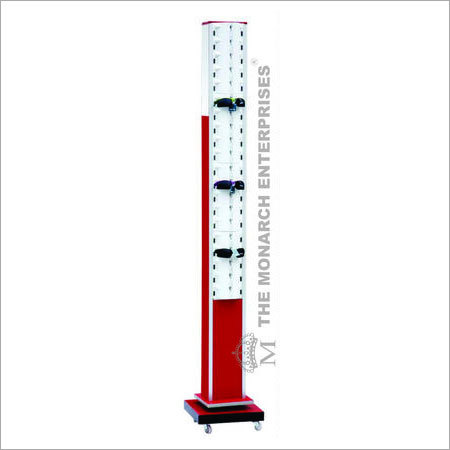 White & Red Revolving Stand For Sunglass Display - Acrylic, 300x300mm Base, 40 Frames Capacity, Durable Design