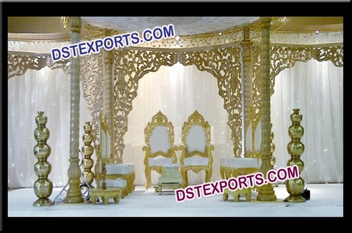 Wedding Wooden Carved Backdrop Panels - Wood, Variable Dimensions, Golden | Elegant Design, Easy Setup, Durable, Glossy Finish
