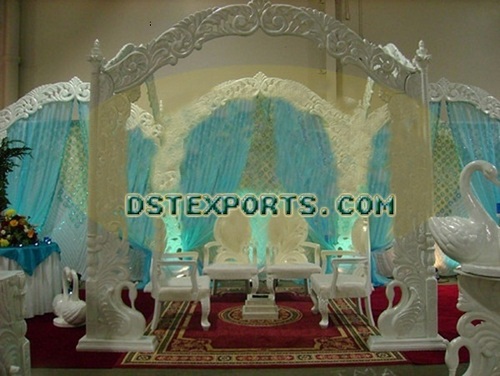 Indian Wedding Carved Peacock Mandap Set