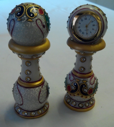 Marble Pillar Watch - Marble, Metal, Quartz Movement, White, Golden Polish | Elegant Design, Durable, Decorative Gift Piece