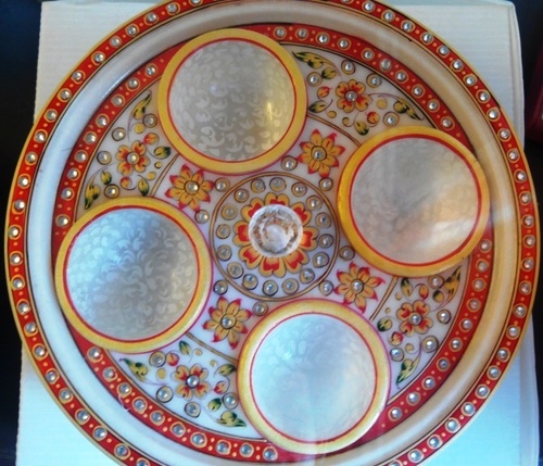 Revolving Dry Fruit Tray 4 Bowl - Marble, 12 Inch Diameter, White | Four Bowls, Elegant Look, Durable Material, Easy Serving