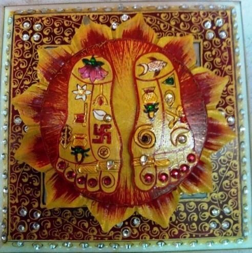 Chowki Laxmi Ji Statue - Marble, 12x12 Inches, Red | Elegant Design, Intricate Carving, Glossy Finish, Decorative Appeal