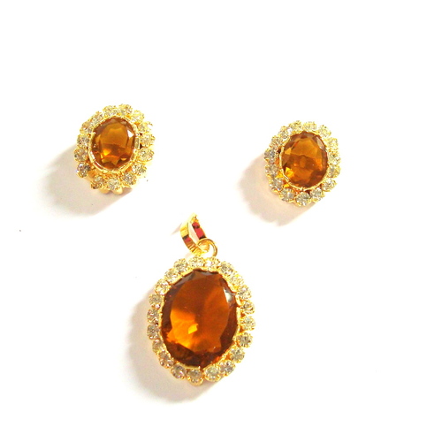 Brown Stone Pendant Set -221