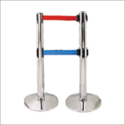 Stanchion Post - Stainless Steel, 320x910mm | Double Retractable Belt, Manual Use, Chrome/Brass Finish