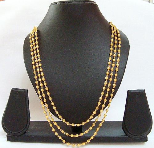 3 Line Gold Plated Necklace 226 - Gold Plated, 18 Inches, 2mm Beads | Lobster Clasp, Elegant Design, Stylish Look