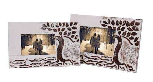 Hand Carved Set Of 2 Wooden Photo