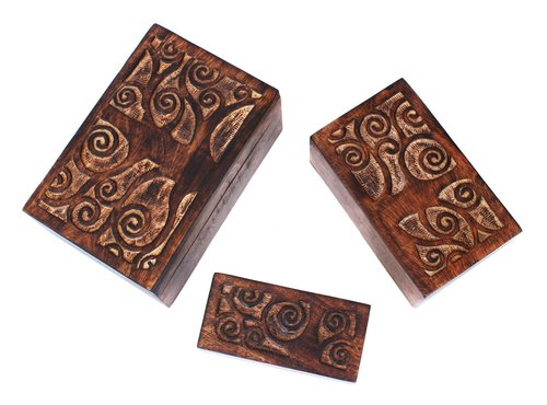 Set Of 3 Hand Carved Trinket Jewelery